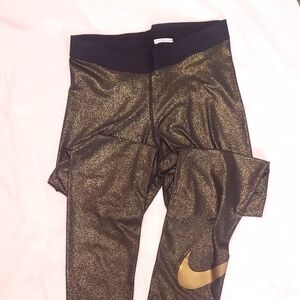 Nike Pro Dri-Fit Women's Training Leggings AQ4412-013 Black Gold Metallic Sz Med